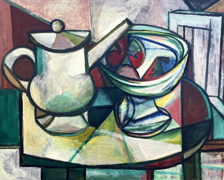 Nature morte, cafetière et compotier, mai 1992