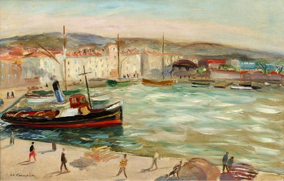 Le remorqueur dans le port de Saint-Tropez.