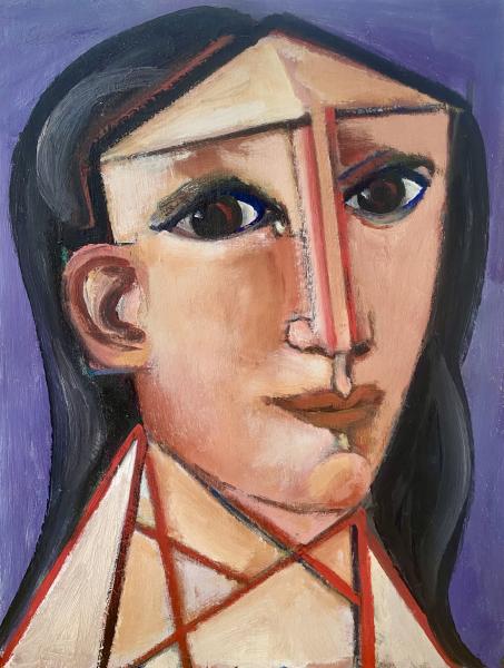 Visage sur fond violet