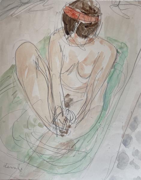 Nu au turban assis dans la baignoire